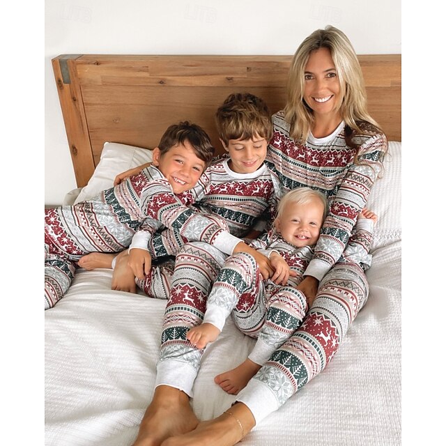 Family Pajamas Christmas Pattern Home Print Red Long Sleeve Active ...
