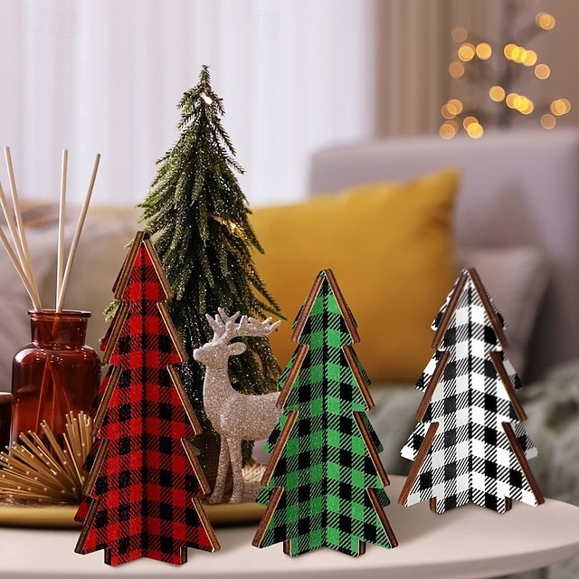  3 יחידות קישוטי שולחן מעץ לעץ חג המולד, קישוטי עץ כפריים, קישוטי שולחן לחג ומתנות מותאמות אישית לפסטיבל