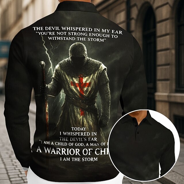 Men's Graphic Polo Long Sleeve Polo Shirts Lapel Casual Dark Street Athleisure Daily Wear 3D Print Buttons Spring Fall Winter Black4