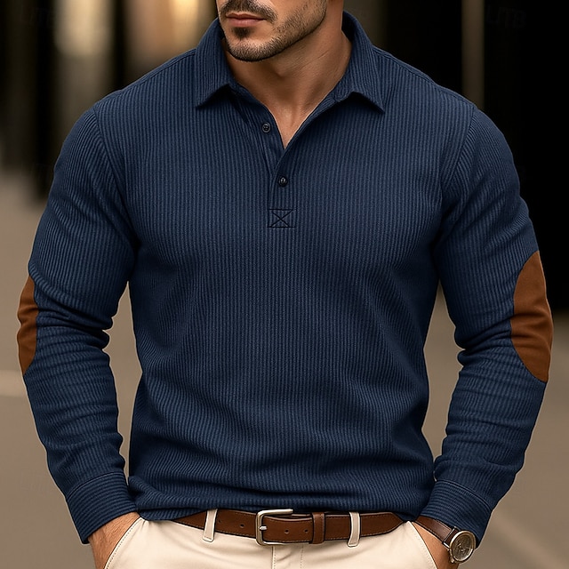  Herren Cordhemd Lässig Sport Revers Langarm Mode Basic Farbblock Einfach Patchwork Knöpfe Frühling Herbst Herbst Winter Normale Passform Grau Braun Marineblau Armeegrün Cordhemd