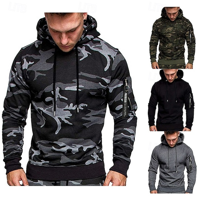  Per uomo Felpa con cappuccio Felpa con cappuccio tattica Felpa con cappuccio mimetica Nero Grigio mimetico Verde mimetico Grigio Con Cappuccio Mimetico Tasca Sport & Outdoor Casuale Quotidiano