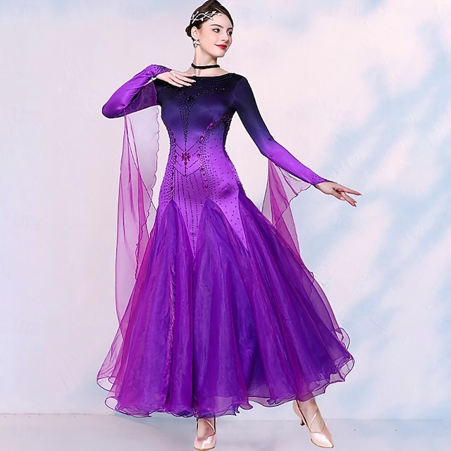  社交ダンスドレス、女性用パフォーマンス、モダンダンス競技用ドレス、長袖、ワルツダンスウェア、衣装