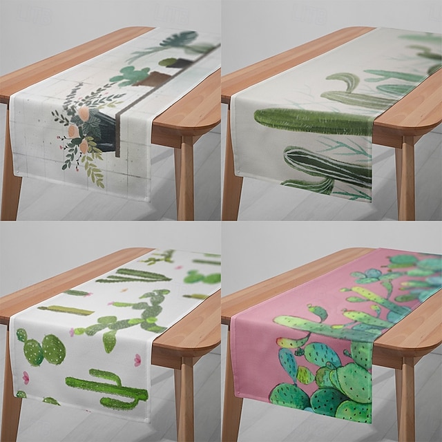  1pc Green Plant Table Runner, Digital Printed Rectangular Tablecloth for Dining Room, Wedding, Banquet, or Party Decoration