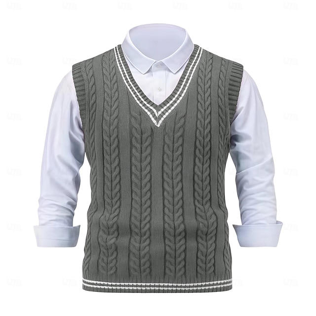  Miesten Neulos Neulepusero Kaapeli Neuloa Tavalliset topit Kudottu Tiukka Geometrinen V kaula-aukko Neuleet Nykyaikainen Kausaliteetti Arki-asut Vaatetus Talvi 봄 & Syksy Musta Keltainen M L XL