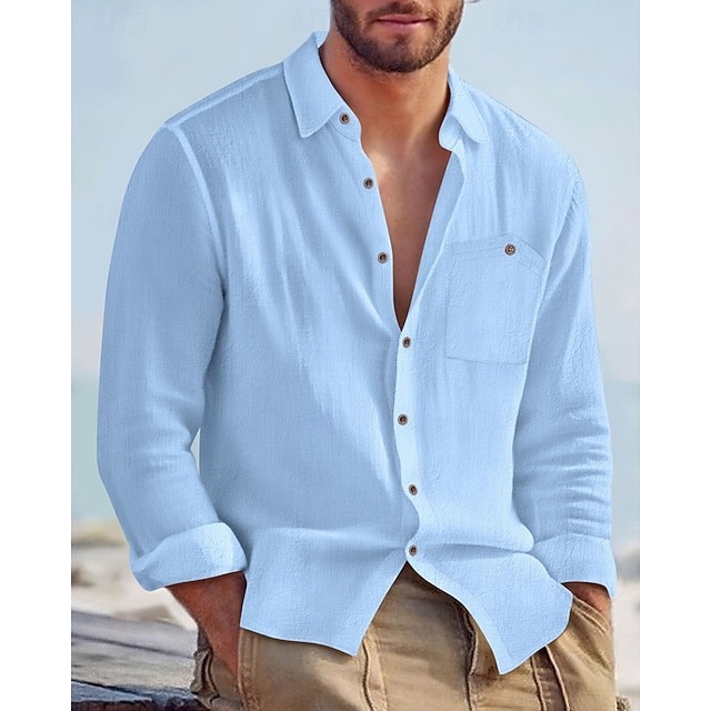  Per uomo Camicia Camicia di lino Camicia casual Camicia con Bottoni Camicia di cotone Semplice Vacanza Camicia hawaiana Nero Bianco Giallo Blu marino Manica Lunga Bavero Primavera Autunno