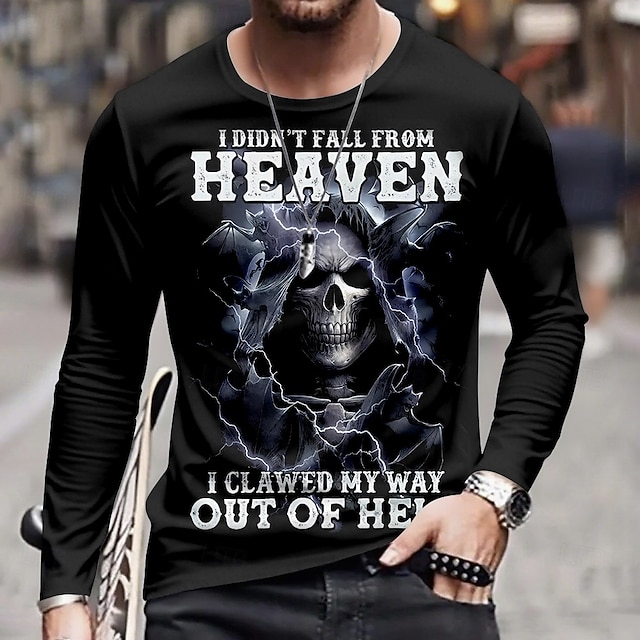 Voor heren Doodskoppen T-shirt Lange mouw T-shirt 3D-afdrukken Strakke ronde hals Overhemd Modieus overdreven Straat Casual Dagelijks Zwart blauw Paars Herfst Winter Kleding S M L XL XXL XXXL