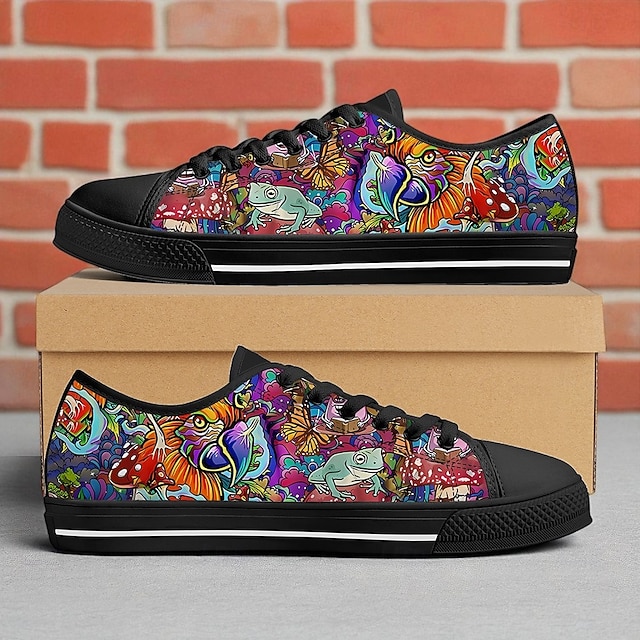  Low-Top-Sneaker aus Canvas für Herren – farbenfroher abstrakter Graffiti-Print, lässige Skateschuhe zum Schnüren, stylische Streetwear & Alltagsschuhe