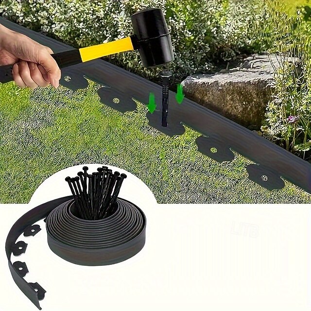 Easy Install Black PE Plastic Garden Edging Kit with Stakes - Durable ...
