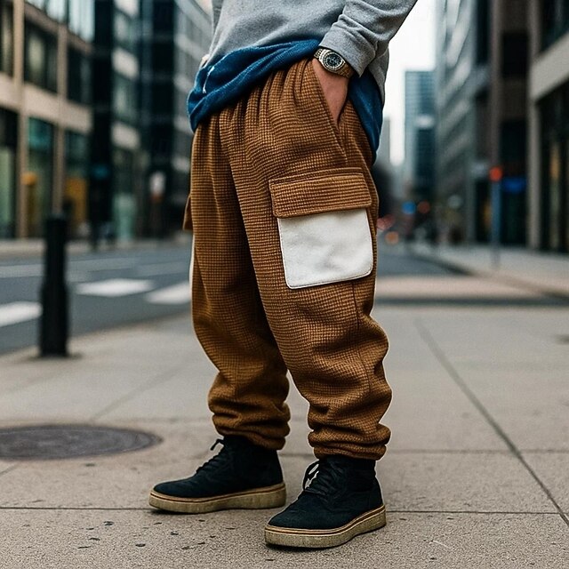 Men's Fleece Pants Sweatpants Joggers Trousers Drawstring Plain Comfort Soft Full Length Outdoor Daily Going out Vacation Fashion Brown Stretchy4