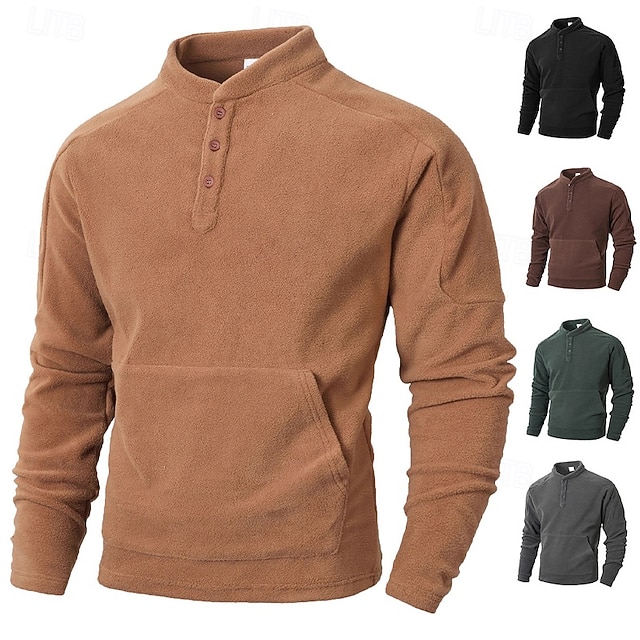  Per uomo Maglia Felpa in pile Felpa con cappuccio abbottonata Nero Verde scuro Cachi Caffè Grigio Colletto Mao Semplice Patchwork Sport & Outdoor Casuale Quotidiano Streetwear Cool Abbigliamento