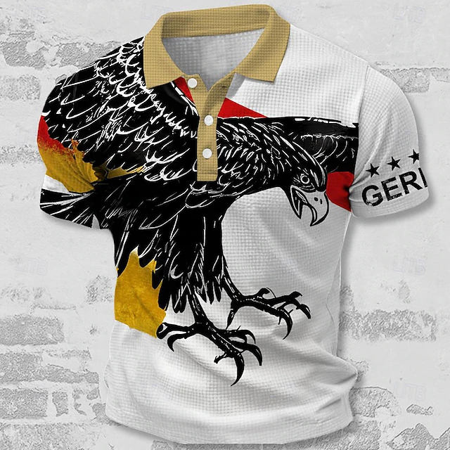 Men's Veterans Patriotic Waffle Polo Shirts Golf Shirt Short Sleeve Polo Shirts Collared Shirts Streetwear Vacation Wear Party Outfits Buttons 3D Print Summer Spring White4