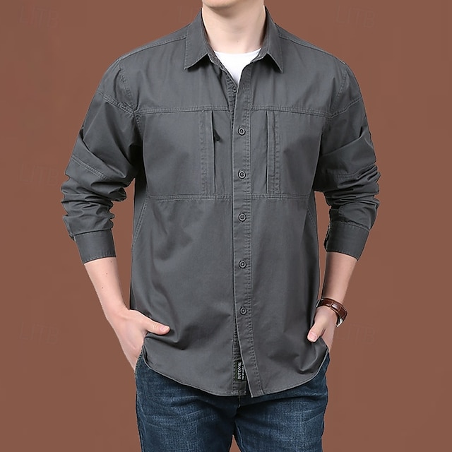  Hombre camisa cargo Camisa para senderismo Camisa impermeable Manga Larga Cuello Vuelto Camiseta Al aire libre Transpirable Algodón Negro Verde Ejército Caqui Caza Rutina de ejercicio Viaje