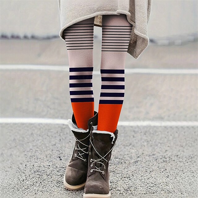 Women's Pants Trousers Leggings Cozy Leggings Streetwear Casual Full Length High Waist Striped Elastic Waist Print Breathability Comfortable Stretchy Vacation Street Daily Wear White Orange Summer4