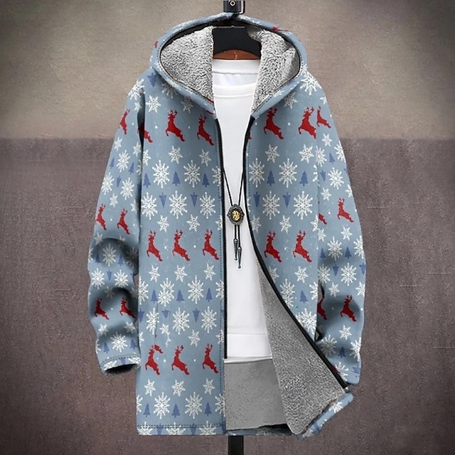  Natale Per uomo Grafico Fiocco di neve Cappotto Invernale Giacca in Pile Cappotto Calore Termico Confortevole Casual All'aperto Vacanza Abbigliamento quotidiano Cerniera Tasca Stampa 3D Autunno