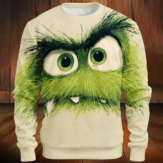 Halloween Men's 3D Sweatshirt Punk Party Crew Neck Vacation Green Crewneck 3D All Seasons Designer4