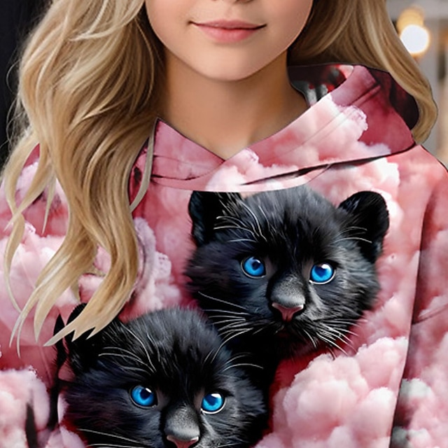 Kids Girls' Hoodie Animal Outdoor 3D Print Long Sleeve Pocket Fashion 3-13 Years Winter White