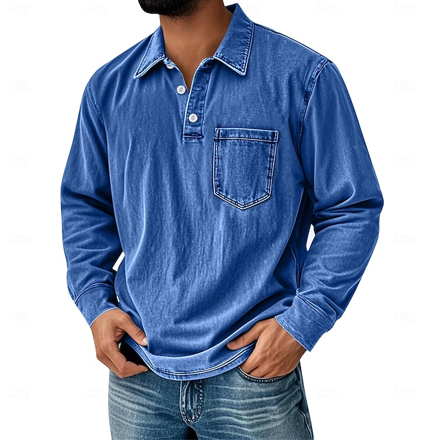  Men's Vintage Polo Shirts Golf Polos Shirts Street Business Classic Long Sleeve Vintage Basic Solid Color Pocket Fall Winter All-Seasons Regular Fit Pink Black Gray Blue Purple Khaki Polo Shirts