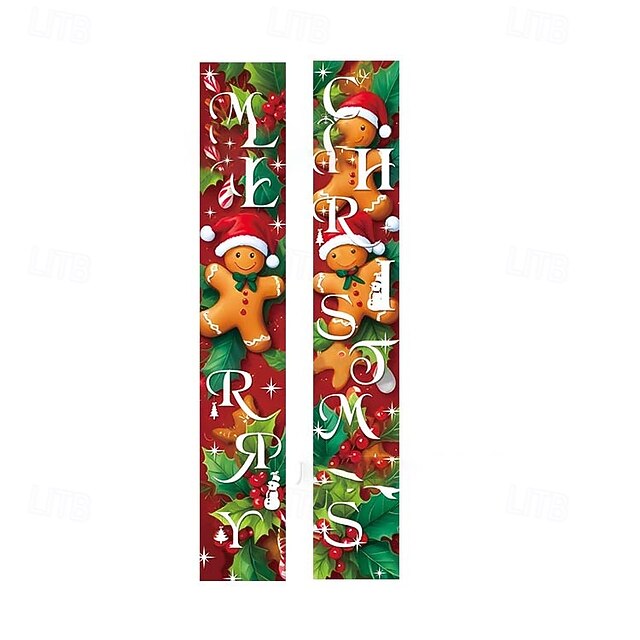2025 Christmas Cartoon Gingerbread Leaves Series Couplets, Indoor Outdoor Holiday Celebration Decorations3