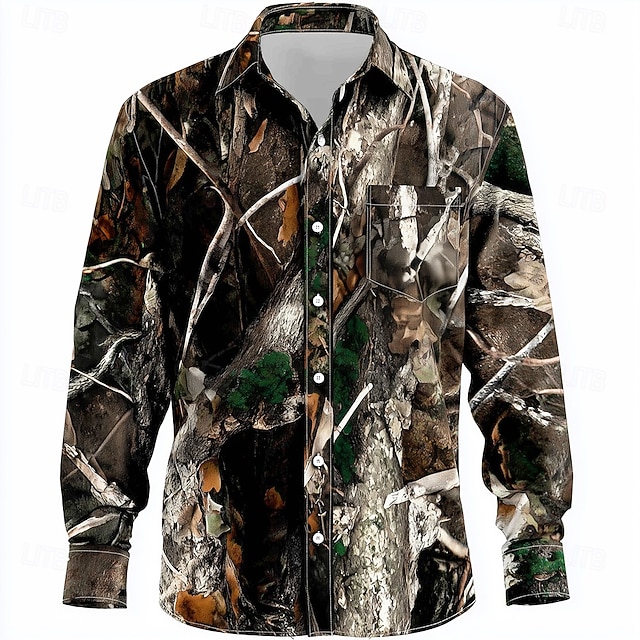  Per uomo Mimetico Camicia Camicia con Bottoni Manica Lunga Vintage Retrò All'aperto Campeggio & Escursionismo Caccia Primavera Autunno Collo ripiegato Stampa 3D Una tasca anteriore Camicia tipo lino