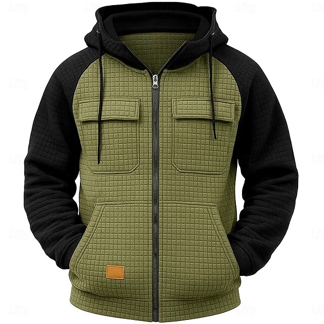 Men's Hoodie Full Zip Hoodie Waffle Hoodies Tactical Hoodie Army Green
