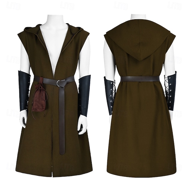  Retro Vintage Mittelalterlich Renaissance Rüstung Weste Tunika Ritter Wikinger Ranger Kostüm Herren Vikinger Halloween Karneval Leistung LARP Renaissance-Messe Erwachsene Weste Gürtel Tasche