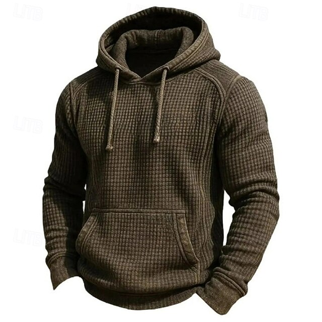 Men's Hoodie Waffle Hoodies Pullover Hoodie Sweatshirt Army Green Hooded Plain Patchwork Sports & Outdoor Casual Daily Streetwear Cool Sportswear Spring &  Fall Clothing Apparel Hoodies Sweatshirts4