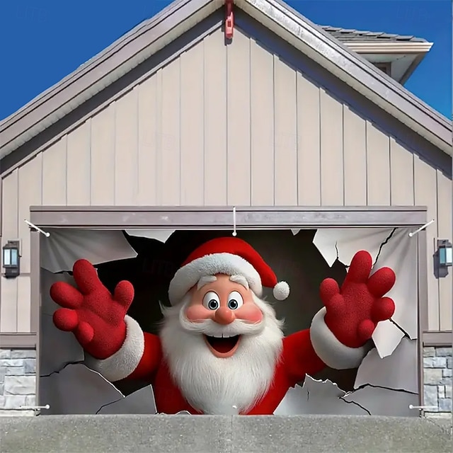  Christmas Tapestry Garage Door Cover Large Hanging Backdrop Santa Claus Cute 3D Party Outdoor Holiday Shooting Backgrounds Yard Home Decor