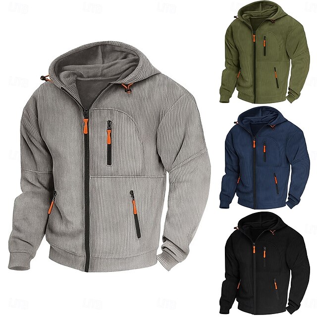 Men's Hoodie Full Zip Hoodie Corduroy Tactical Hoodie Black Army Green