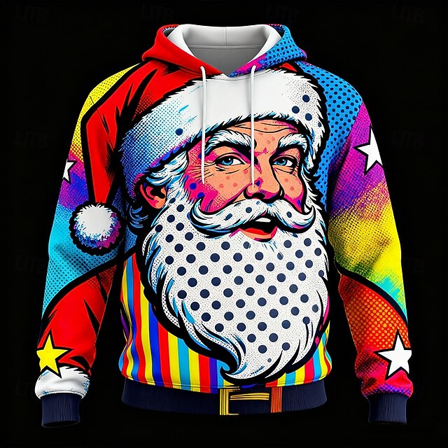 Christmas Men's Santa Claus Hoodie Sweatshirt Fashion Casual Crew Neck Home Party Gift Red Drawstring Fall Winter Designer4