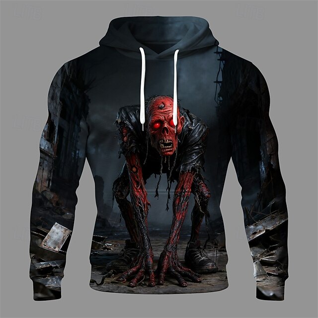 Halloween Men's Monster Hoodie Fashion Daily Hooded Vacation Party Streetwear Dark Blue Drawstring Pocket Printing Fall Winter Designer4