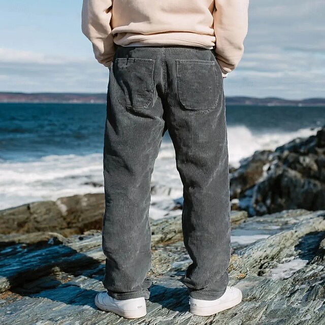 Men's Trousers Corduroy Pants Baggy Pants Casual Pants Drawstring Elastic Waist Plain Comfort Breathable Full Length Outdoor Business Daily Vacation Fashion Gray Inelastic4