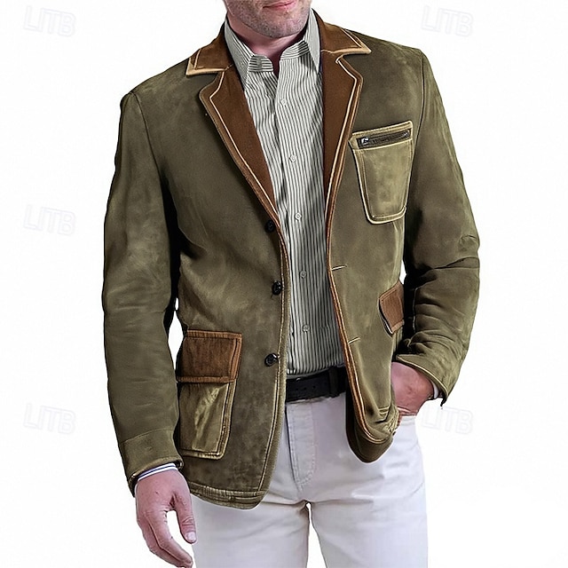  Pánské Bunda z umělého semiše Blejzr z umělého semiše Obchod Koktejlový večírek Svatebnívečírek Módní Na běžné nošení Jaro & podzim Polyester Barevné bloky Kapsy Knoflíky Pohodlné Jednořadé Blejzr