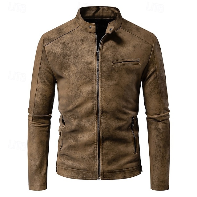  Per uomo Giacca in Ecopelle Giacca da Biker Giacca da Moto Vacanza Quotidiano Antivento Caldo Tasca Autunno Inverno Semplice Moda Classico Collo alla coreana Regolare Nero Marrone Verde Giacca
