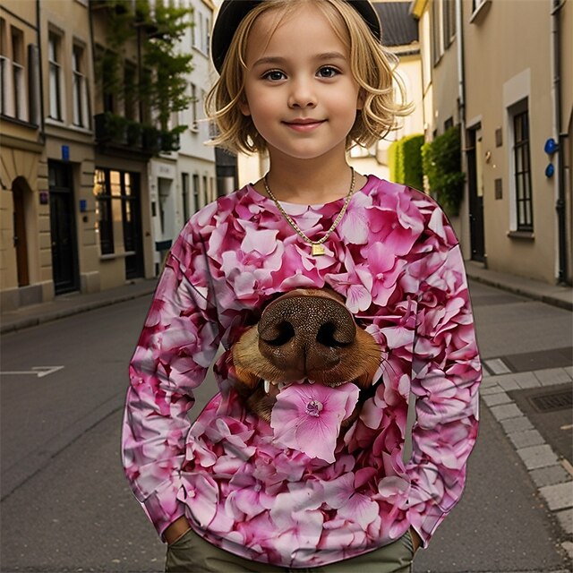 Boys' 3D Floral Dog T shirt Tee Long Sleeve Spring Fall Fashion Basic Kids 4-12 Years Crew Neck Outdoor Casual Daily Regular Fit4
