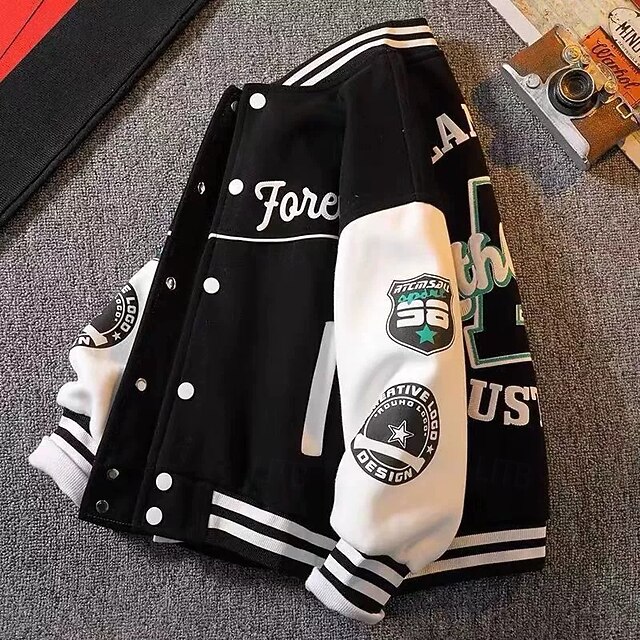  Barn Unisex Baseballjackor Ytterkläder Färgblock Långärmad Komfort Knappar Mjukt Täcka Utomhus Mode Dagligen Svart Grön Vår Höst 4 år +