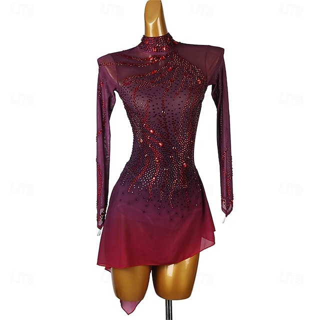 Figure Skating Pants Women's Girls' Dancewear Fleece Spandex High Elasticity Patchwork Ice Skating Leggings main image 1