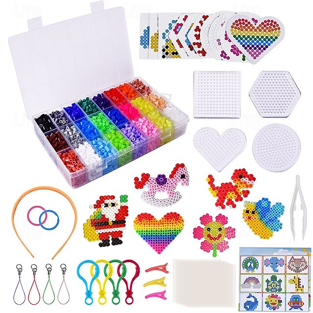 6300pcs 5mm 24 Colors Fuse Beads Kit, Home School Arts and Crafts Supplies for Kids, Toys Set, Art Decorations for Room, Gifts for Girls and Boys Age 5+3