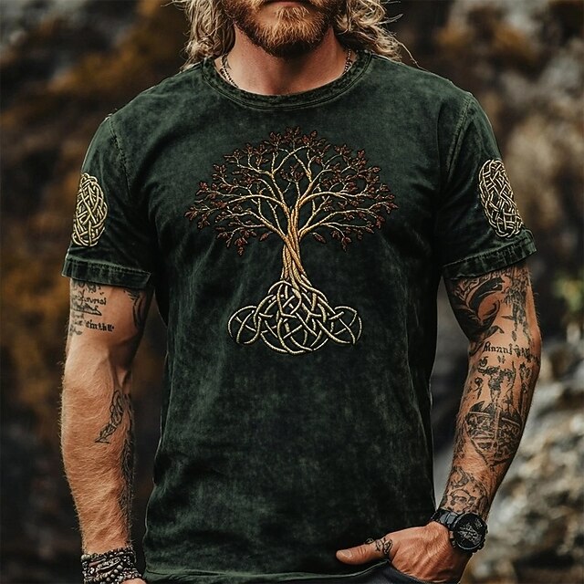 Men's T Shirt Tee Tee Top Short Sleeve Crew Neck Summer Tribal Tree Of Life Yggdrasil Vintage Designer Basic Print Vacation Street Going out Black Blue Green Top Tee for Men4