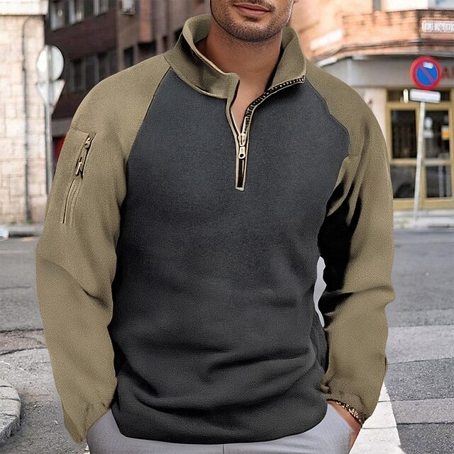 Men's Sweatshirt Fleece Sweatshirt Quarter Zip Sweatshirt Army Green Navy Blue Half Zip Color Block Patchwork Sports & Outdoor Daily Holiday Polyester Streetwear Basic Casual Fall Winter Clothing3