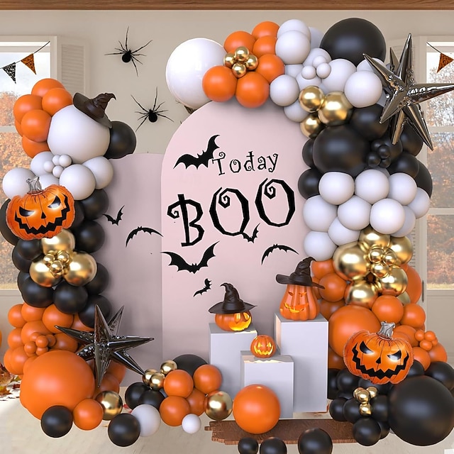  Κιτ γιρλάντας με αψίδα από μπαλόνια για το Halloween, 107 τεμάχια - σετ από μαύρα πορτοκαλί, nude μπαλόνια λάτεξ με τρισδιάστατα μπαλόνια με τύπωμα ματιών από αλουμινόχαρτο κολοκύθας για δώρο