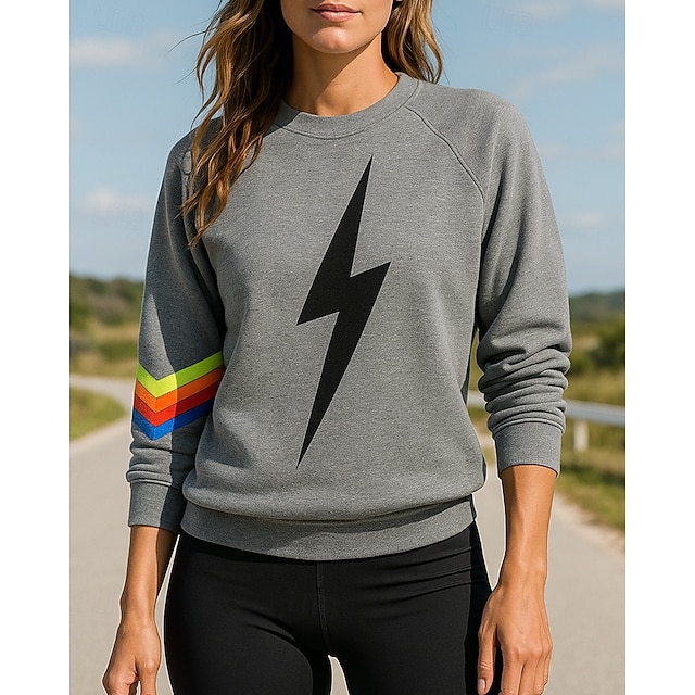  Dam Tröja med pullover Casual Toppar Långärmad Överdelar Fritids- Höst Grafisk Utomhus Resor Semester Sportkläder Sportkläder Mörkblå Grå