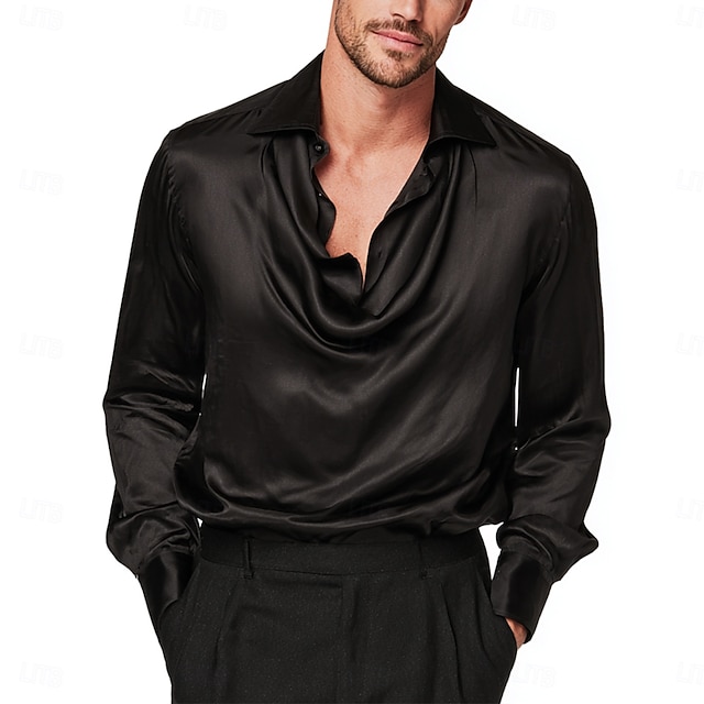  Per uomo Camicia Camicia in raso Camicia elegante Camicia casual Camicia con Bottoni Camicia da Ballo Semplice Formale Matrimonio Nero Bianco Vino Blu marino Manica Lunga Scollo a Cascata Tutte le