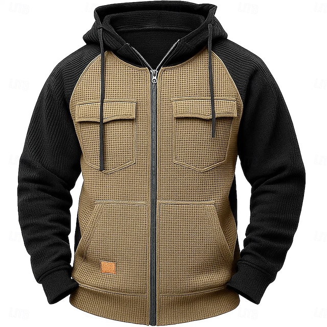  Hombre Sudadera Sudadera con capucha y cremallera completa Sudadera con capucha y diseño de gofres Sudadera táctica con capucha Táctico Verde Ejército Azul Marino Marrón Caqui Gris Con Capucha Plano