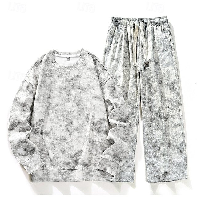 Herren Sweatshirt Trainingsanzug Outfit-Set Rundhalsausschnitt Outdoor Täglich Sport Kordelzug Tasche Druck Schwarz Weiß Rosa Polyester Sportkleidung Mode Streetwear Frühling