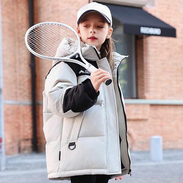 Kids Girls' Down Jacket Outdoor Jacket Puffer Jacket Color Block Fashion Keep Warm Windproof Outdoor Coat Outerwear 4-12 Years Fall Pink Beige4