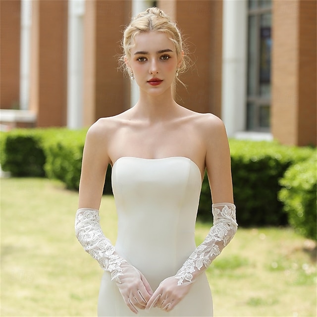  Tyl Albuelængde Handske Elegant / Fest / Aften / Stilfuld Med Ren Farve Bryllup / festhandske