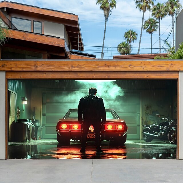 Halloween Garage Door Cover Large Outdoor Backdrop Featuring Car Man Back View Chemical Lab Body Parts Cemetery Scary Clown Yard Front Porch Wall Decorations4