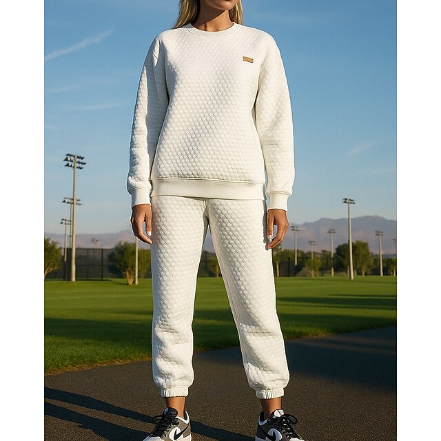 Women's 2 Piece Tracksuit Sweatsuit Sets Sportswear Baggy Solid Colored Clothing Suit Fall White Vocation Outdoor Travel Lightweight Fashion Long Sleeve Sport Activewear Micro-elastic Regular Fit4