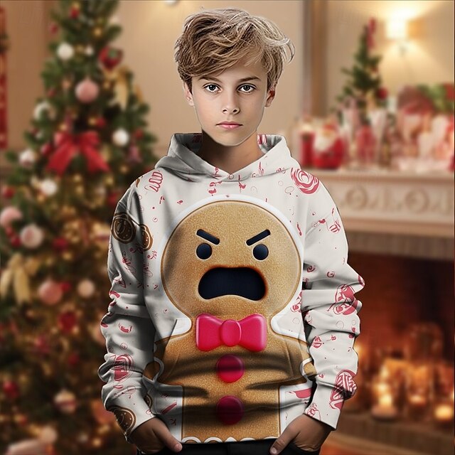 Christmas Boys' 3D Graphic Gingerbread Hoodie Long Sleeve Spring Fall Fashion Streetwear Kids 4-12 Years Hooded Outdoor Casual Daily Regular Fit4