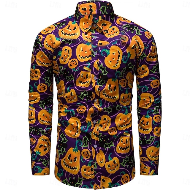  Halloween Pumpkin Blouse / Shirt Button Down Shirt Print For Men's Adults' Halloween Carnival Masquerade 3D Print Party Halloween